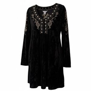Roper Black Crushed Velvet Western Embroidered Studded Mini Dress Rodeo Large